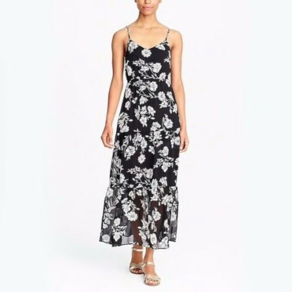 J Crew Mercantile Floral Black and White Maxi Dress, Flowy Tiered Dress, Large - Picture 1 of 9